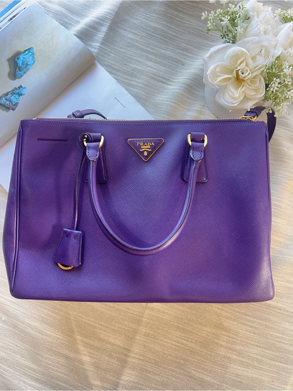 Prada Saffiano Medium Galleria Double Zip Tote Viola